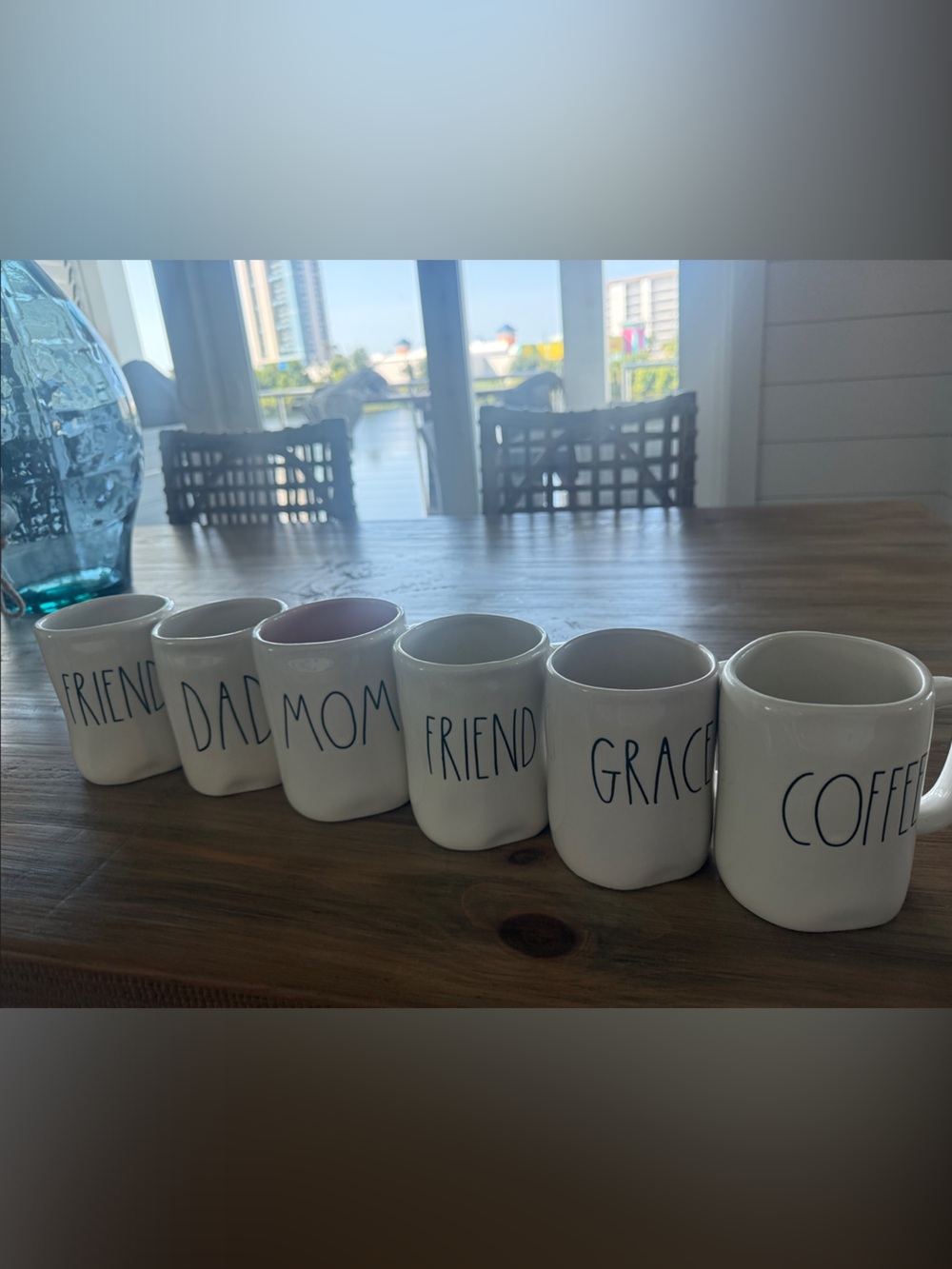 Rae Dunn White Ceramic Personalized Stackable Mugs - Set with Black Lettering